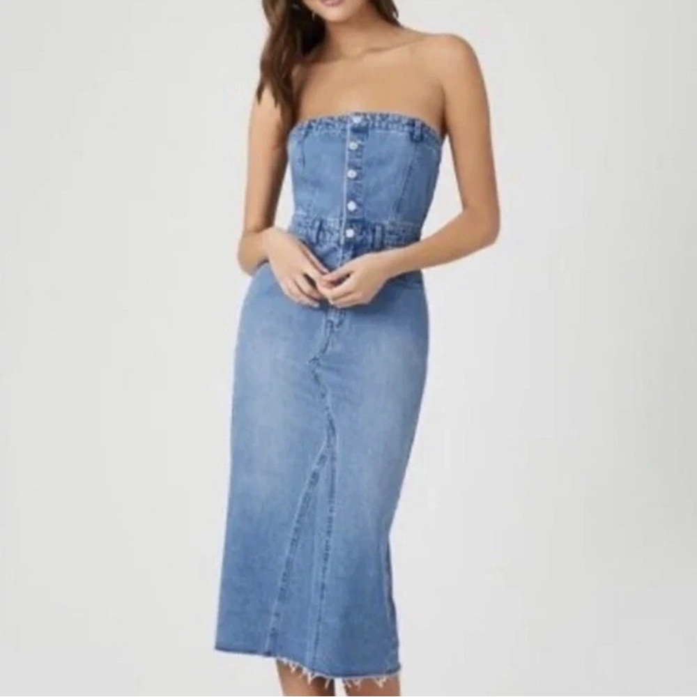 Sincerely Jules Blue Strapless Midi Dress